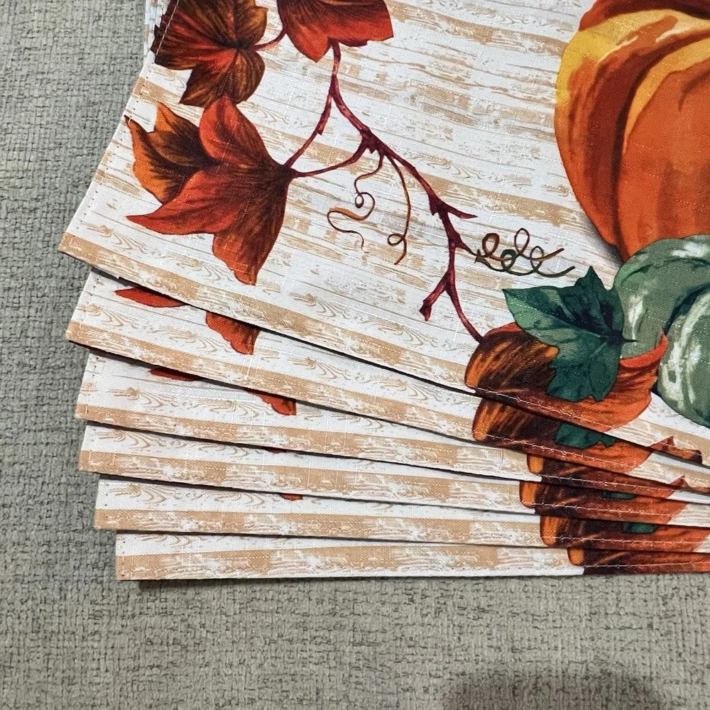 Home Collection Set of 6 Fabric Placemats Pumpkins Fall Autumn Thanksgiving New!